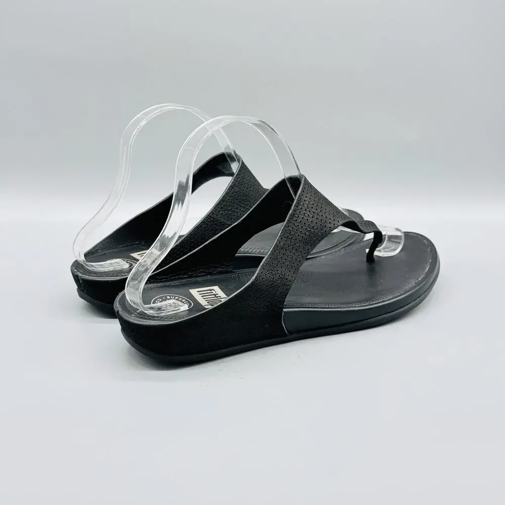 FitFlop Shoes Womens 10 Black Leather Thong Sandals Slip On Comfort Summer